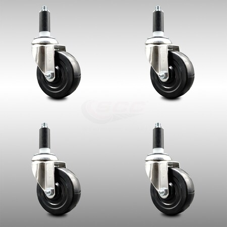 Service Caster 4 Inch 316SS Soft Rubber Wheel Swivel 1 Inch Expanding Stem Caster Set SCC SCC-SS316EX20S414-SRS-1-4